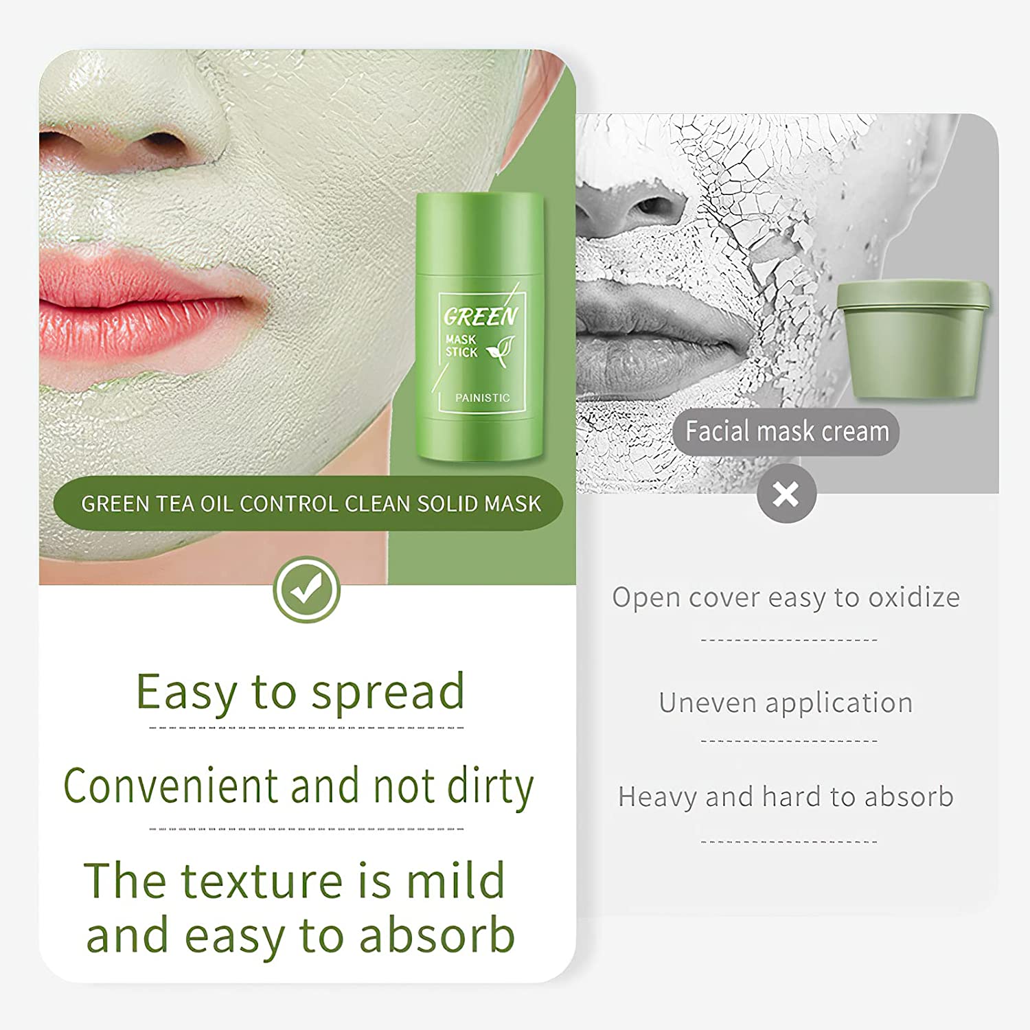 Green Tea Mask Stick for Face Mask Skin Care Blackhead Remover Deep Cleanse Mask Cleaning Solid Stick Moisturizing Removing