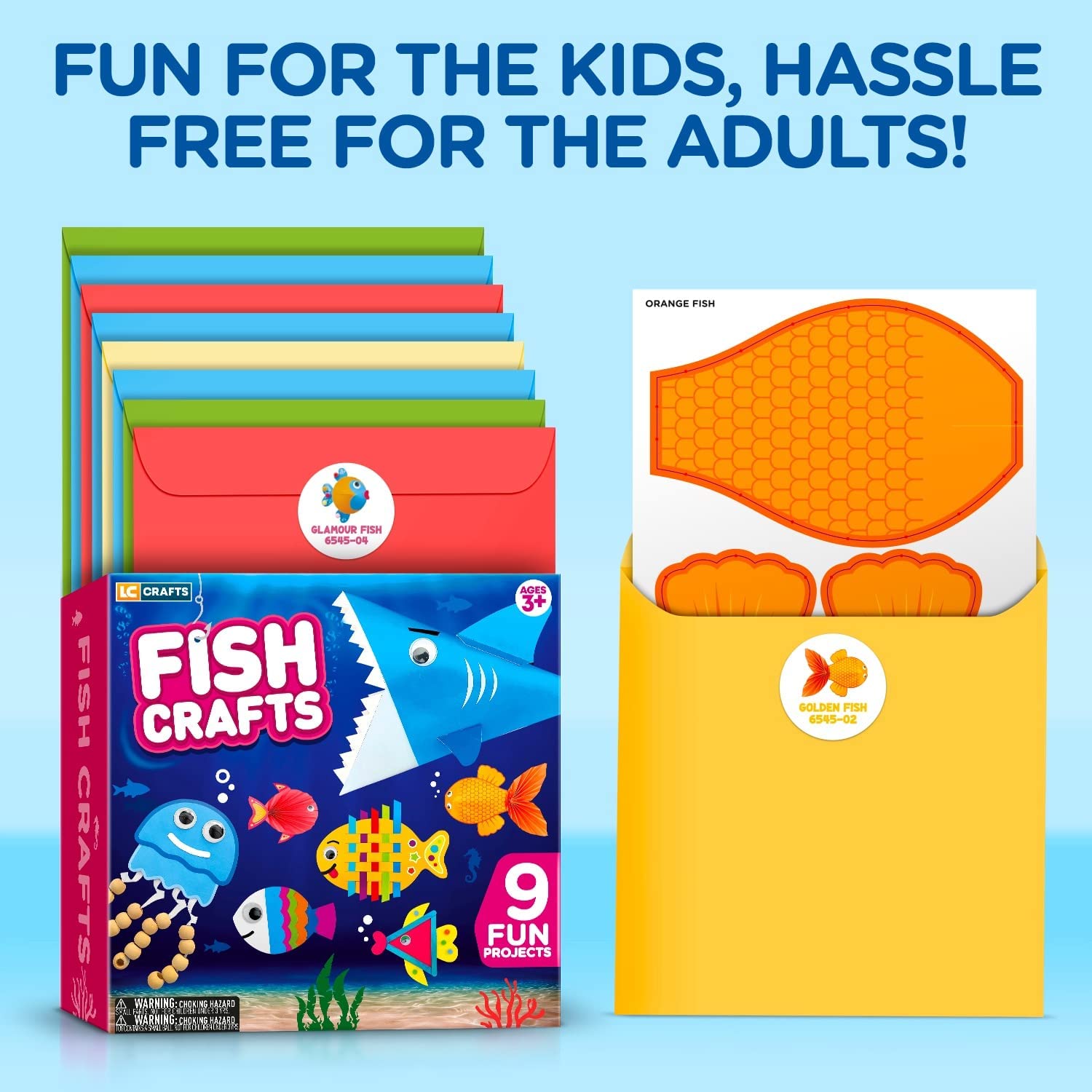 Craft Your Own Fish Characters Kit Includes Supplies & Instruction, Great Craft Project for Toddlers.