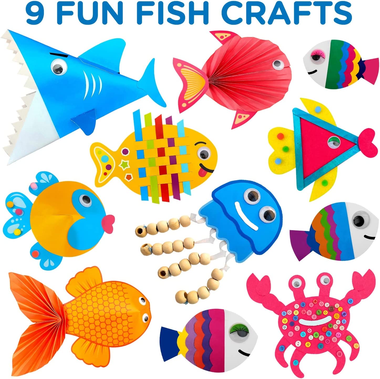 Craft Your Own Fish Characters Kit Includes Supplies & Instruction, Great Craft Project for Toddlers.