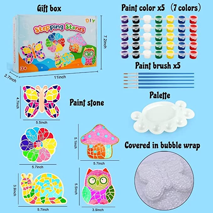 Paint Your Own Stepping Stones For Kids Craft Kit: 5 Pack Arts and Crafts For Kids