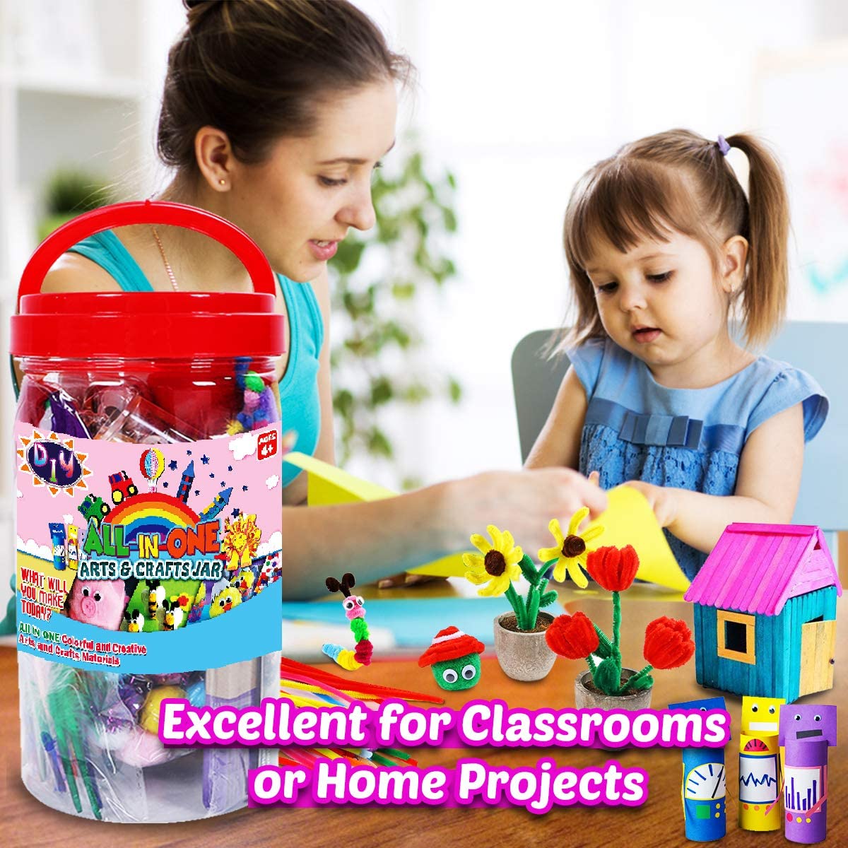 Craft Kits for Kids with Construction Paper & Craft Tools, DIY School Craft Project,  Girls Gifts, Crafts for Kids Age 4-6, 6-8, 8-12