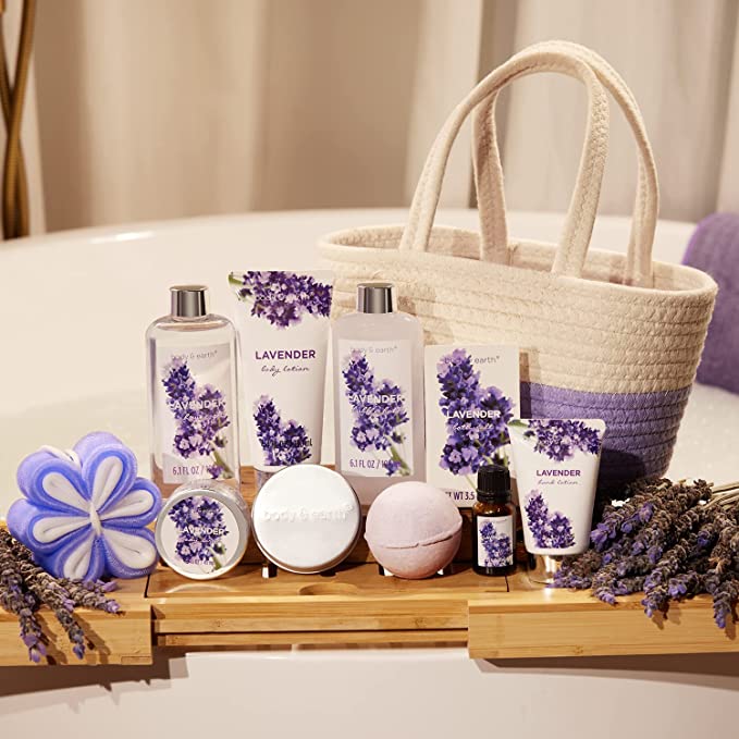 Bath Gifts Set for Women, Body & Earth Women Gift Basket with Essential Oil, Shower Gel, Bubble Bath, Body Lotion