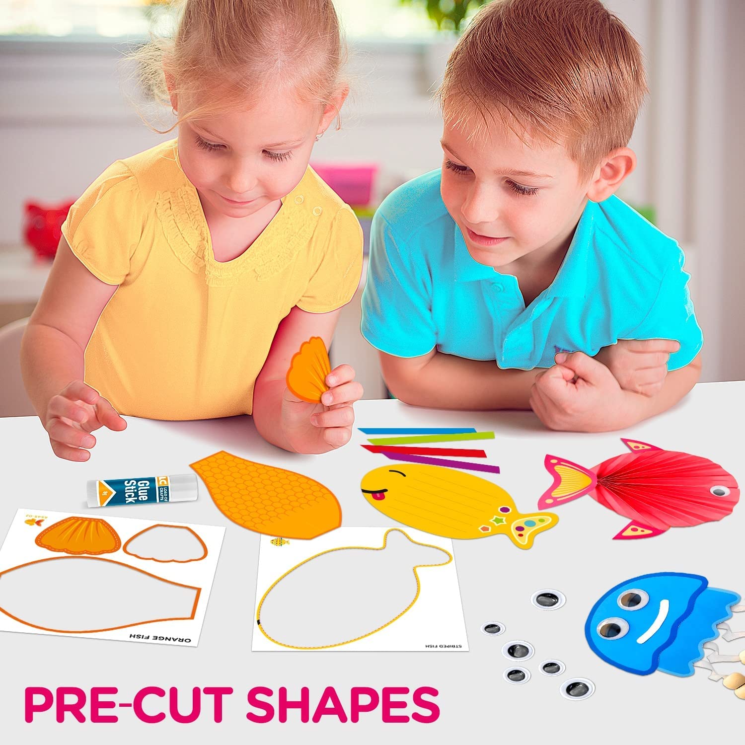 Craft Your Own Fish Characters Kit Includes Supplies & Instruction, Great Craft Project for Toddlers.