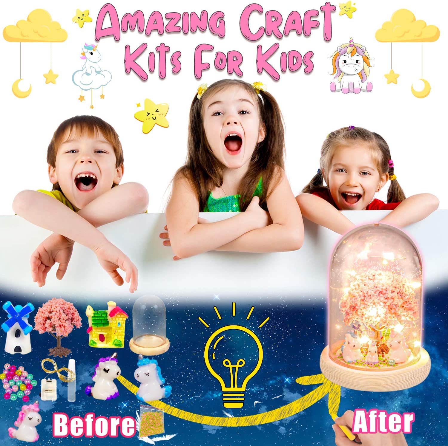 Unicorn Craft Kit for Kids, Arts and Crafts Nightlight Project Novelty for Girl Age 4 to 9 Year Old, Unicorns Gifts for Girls