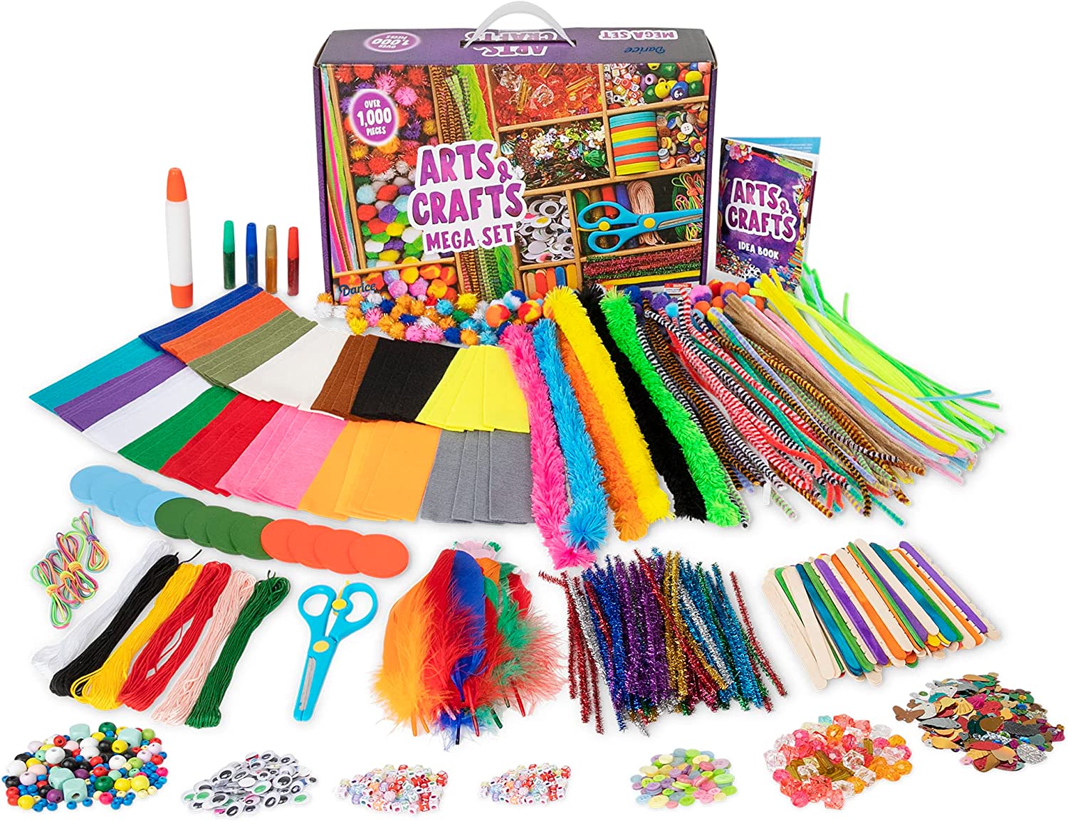 Darice Arts and Crafts Kit - 1000+ Piece Kids Craft Supplies & Materials, Art Supplies Box for Girls & Boys