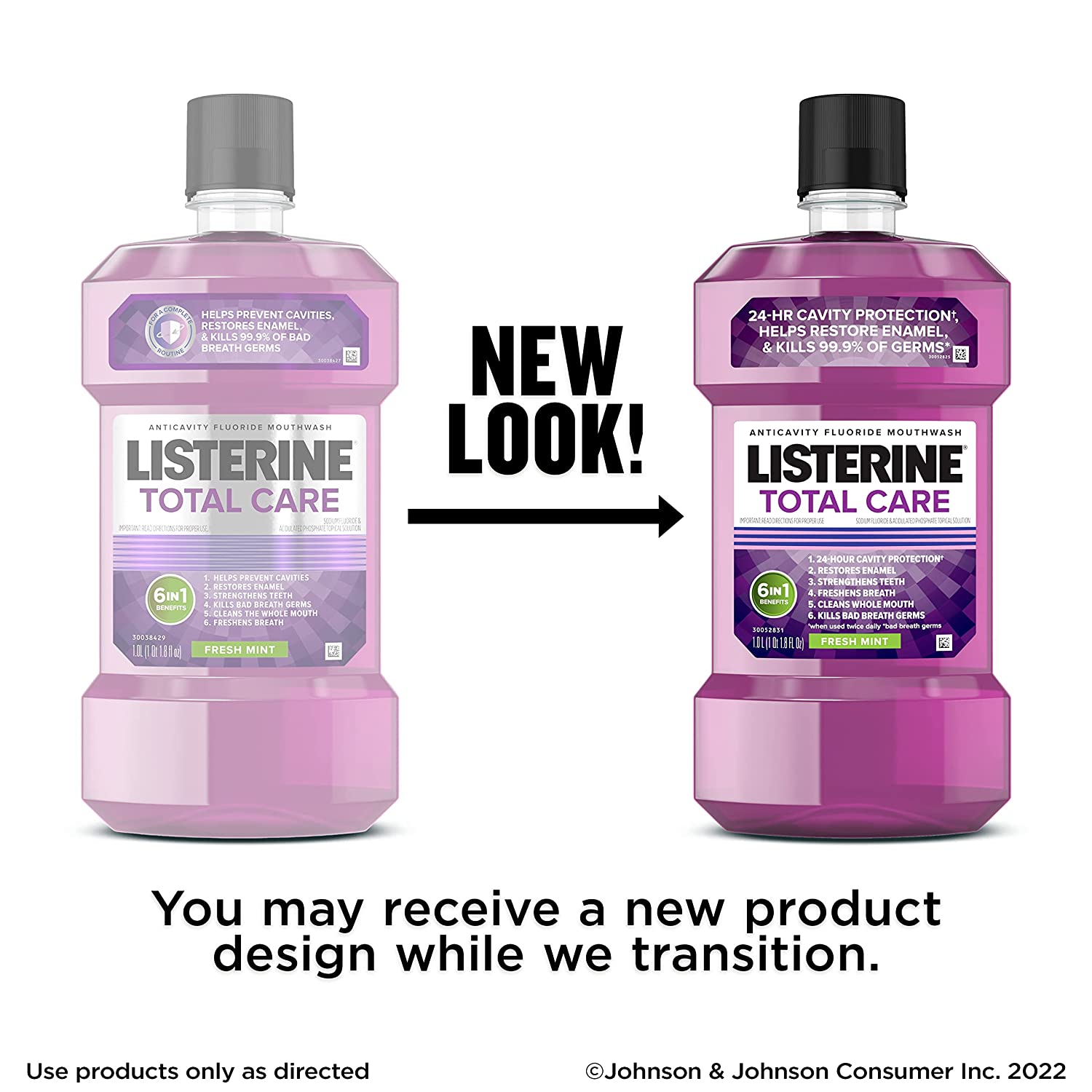 Listerine Total Care Anticavity Fluoride Mouthwash for Bad Breath, Fresh Mint, 2 x 1 L