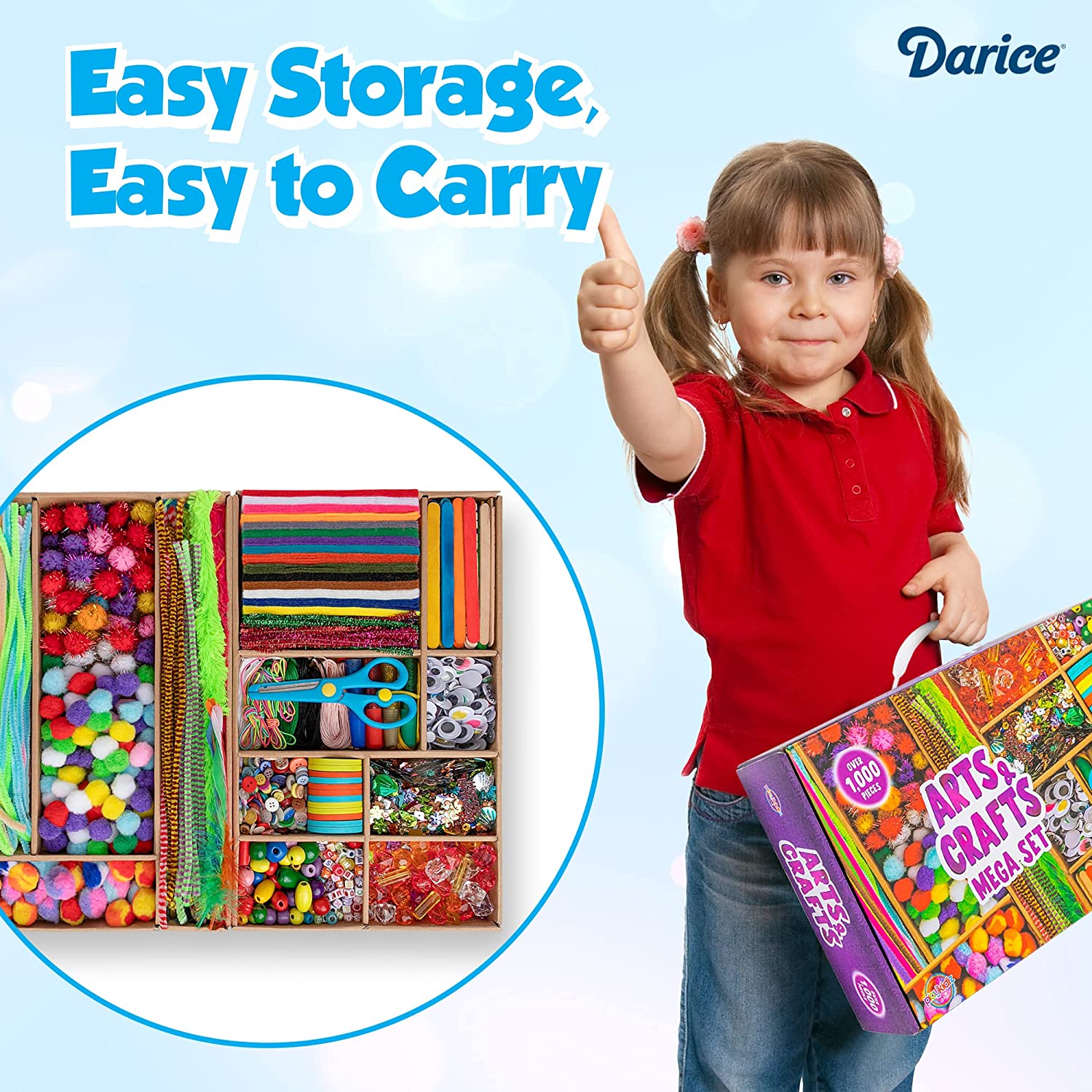 Darice Arts and Crafts Kit - 1000+ Piece Kids Craft Supplies & Materials, Art Supplies Box for Girls & Boys