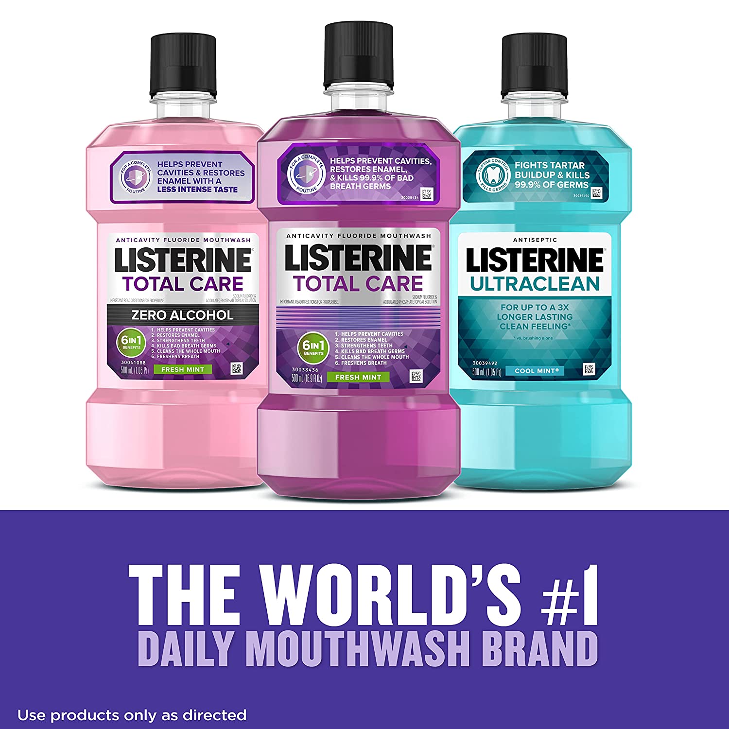 Listerine Total Care Anticavity Fluoride Mouthwash for Bad Breath, Fresh Mint, 2 x 1 L