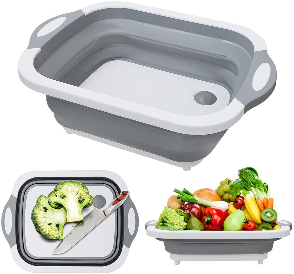 Folding Cutting Board Multifunctional Collapsible Sink Drain Basket Washable Vegetables Strainer Kitchen Storage Organizer