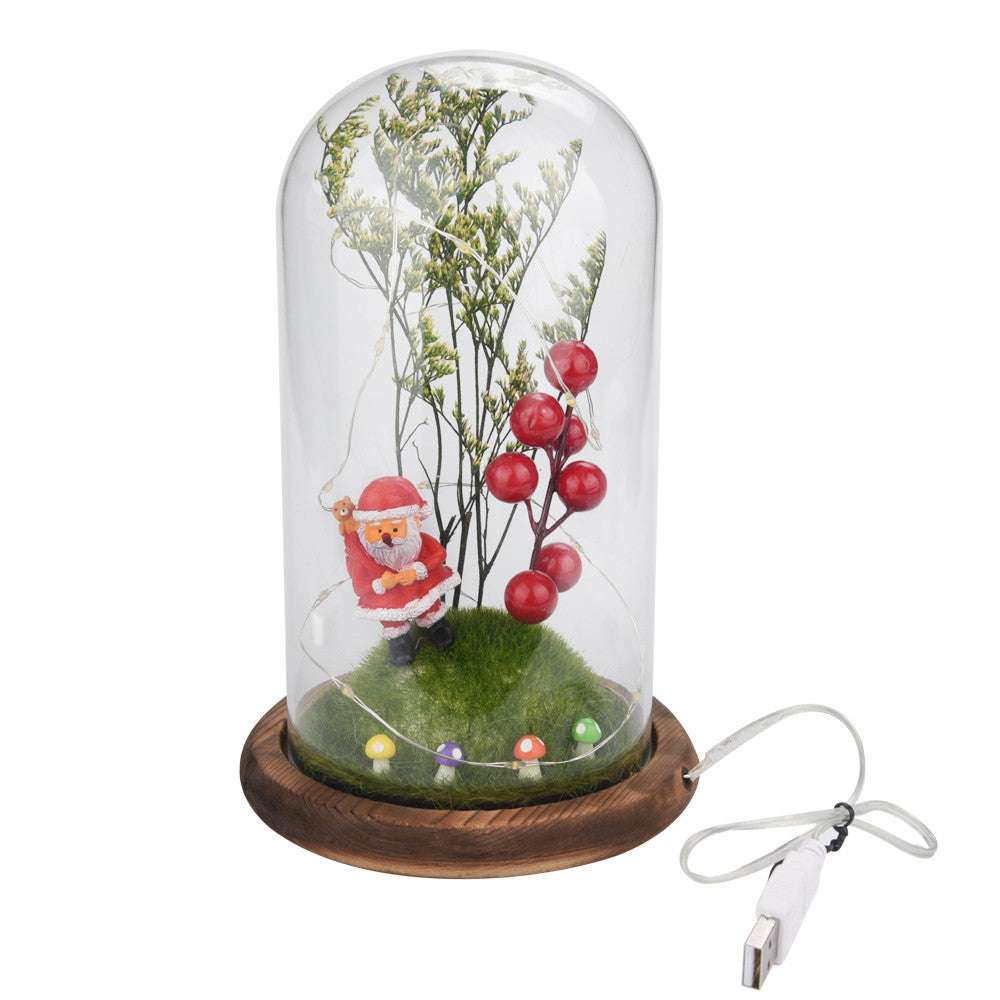 Wire Lamp Microscopic Scene  Ornaments Santa Claus Red Fruit