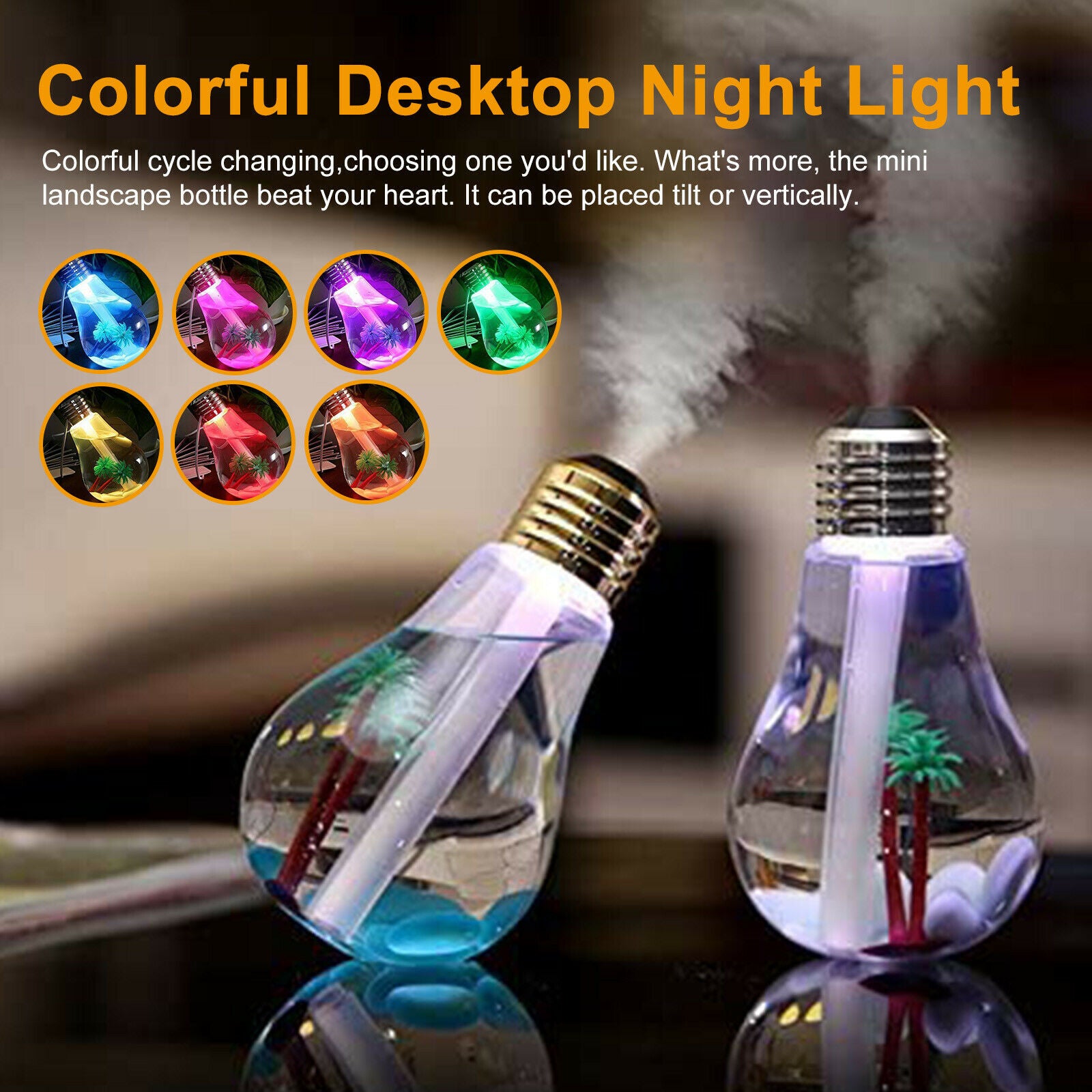 Bulb Humidifier Air Ultrasonic LED USB Aroma Essential Oil Diffuser Aromatherapy Mini Portable Mist Humidifier Transparent Micro-landscape Air Humidifier Spray