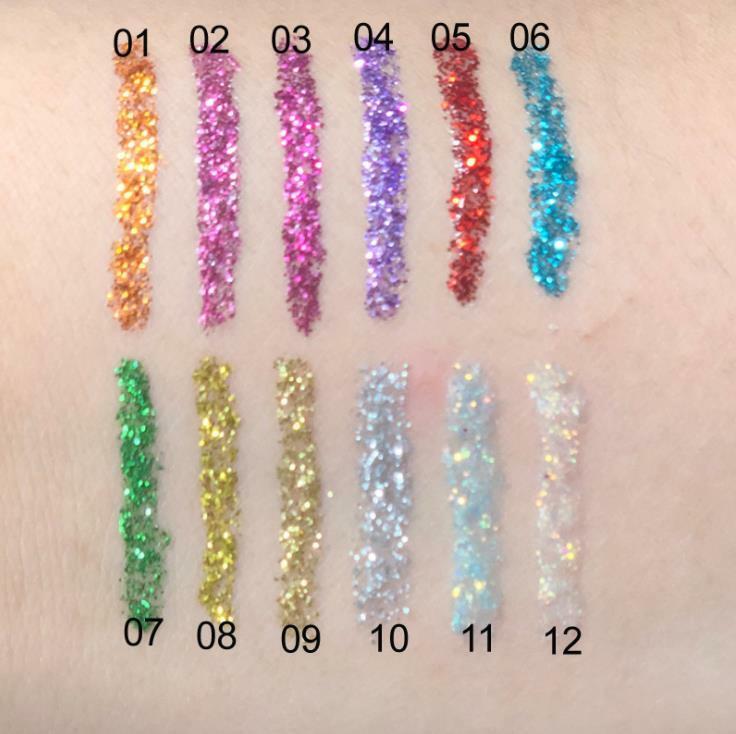 12 Colors GLITTER Waterproof Eyeshadow Liquid Eyeliner Makeup Shimmer Metallic