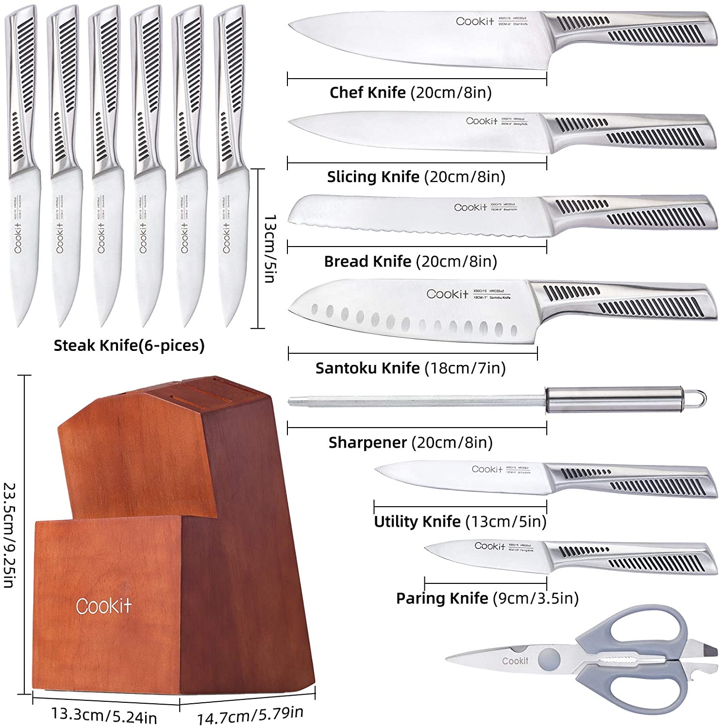 Kitchen Knife Set, 15 Piece Knife Sets with Block Chef