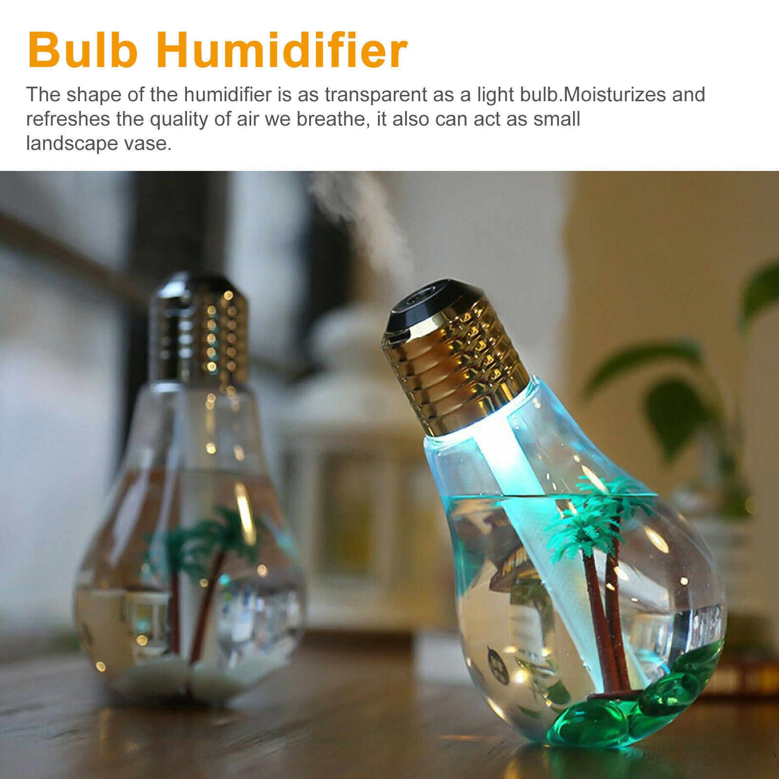 Bulb Humidifier Air Ultrasonic LED USB Aroma Essential Oil Diffuser Aromatherapy Mini Portable Mist Humidifier Transparent Micro-landscape Air Humidifier Spray