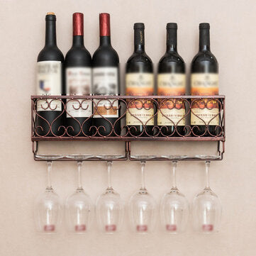 SHANGRONG D59838 Wall Mount Liquor Rack Metal Storage Shelf Glass Holder Hanging Home Kitchen Bar