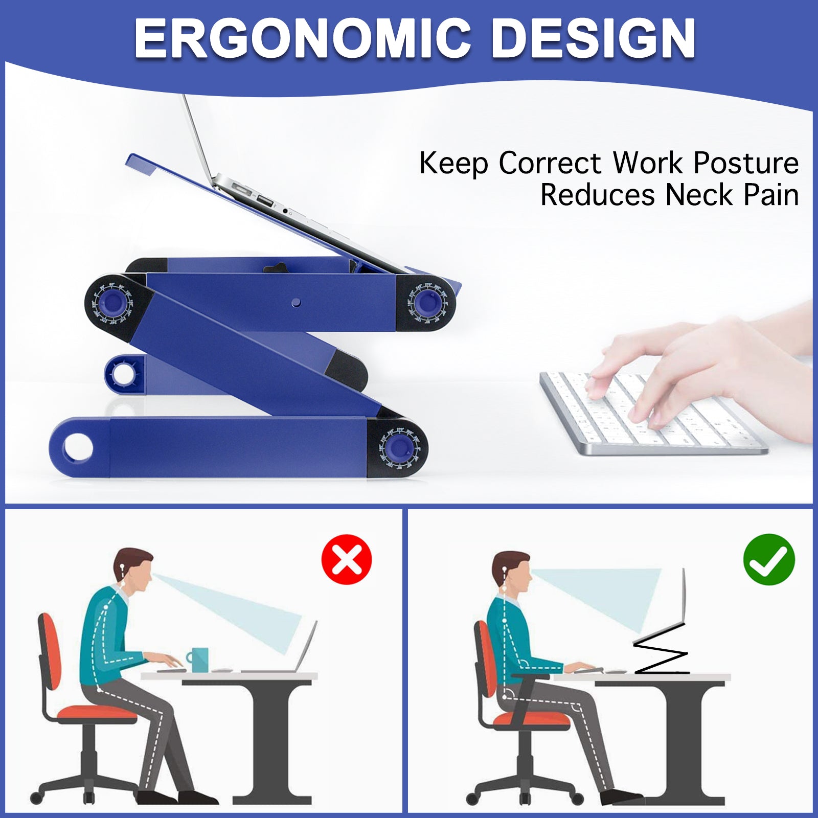 Adjustable Height Laptop Desk Laptop Stand for Bed Portable Lap Desk Foldable Table Workstation Notebook RiserErgonomic Computer Tray Reading Holder Bed Tray Standing Desk blue Amazon Banned