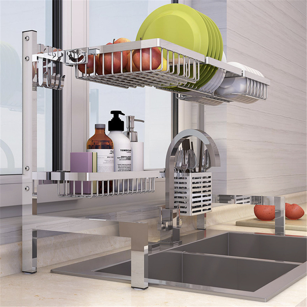 Stainless Steel Kitchen Shelf Rack Drying Drain Storage Holders Plate Dish Rack Kitchen Storage Rack