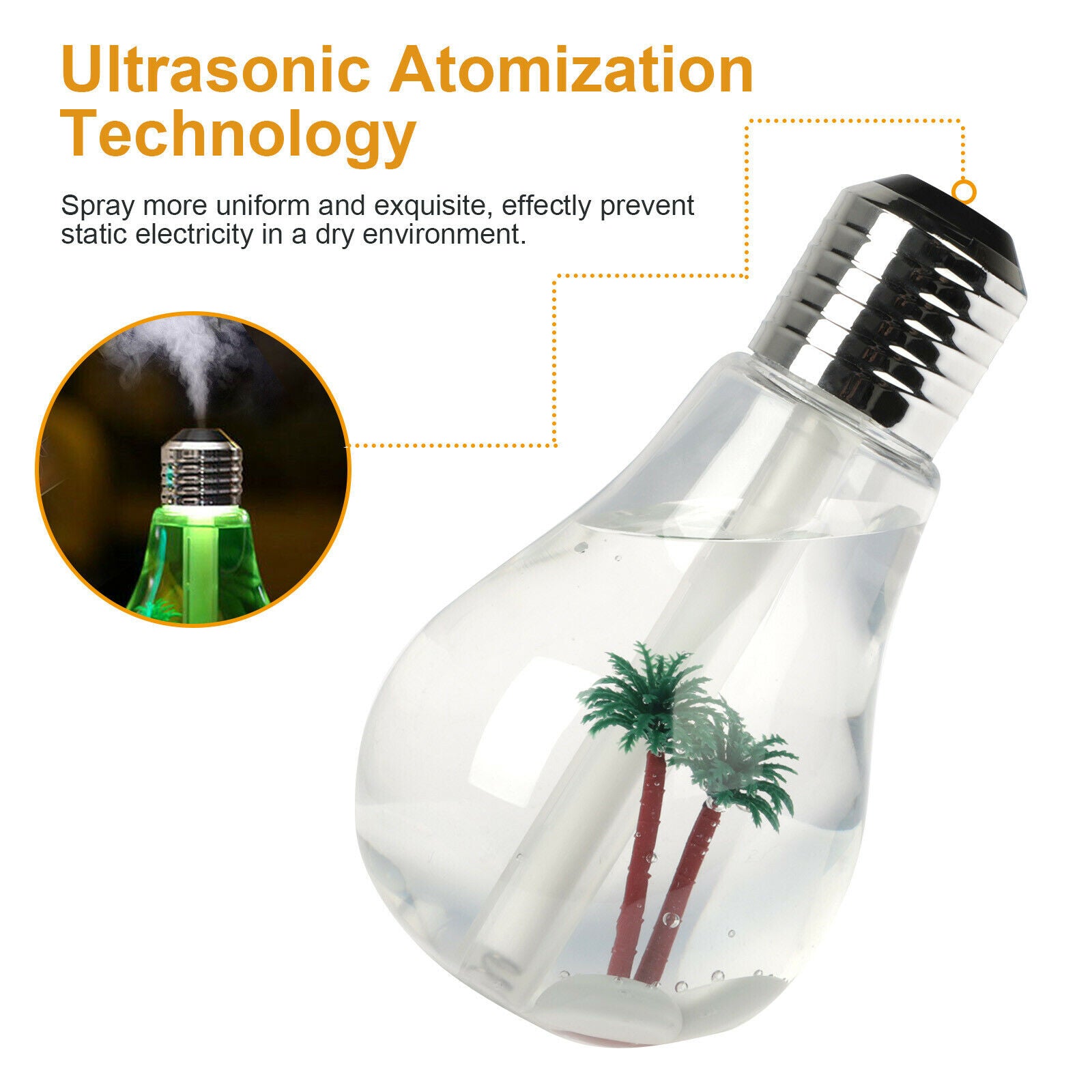 Bulb Humidifier Air Ultrasonic LED USB Aroma Essential Oil Diffuser Aromatherapy Mini Portable Mist Humidifier Transparent Micro-landscape Air Humidifier Spray