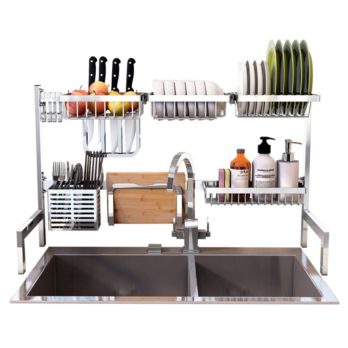 Stainless Steel Kitchen Shelf Rack Drying Drain Storage Holders Plate Dish Rack Kitchen Storage Rack