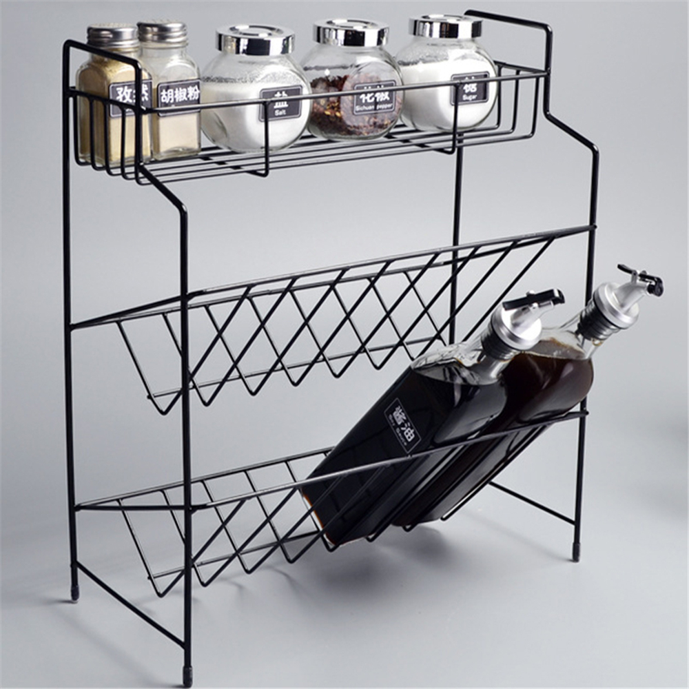 Report  2/3 Layers Shelf Kitchen Utensils Storage Iron Spice Rack Storage Stand Home Organizer Kitchen Shelf-Black