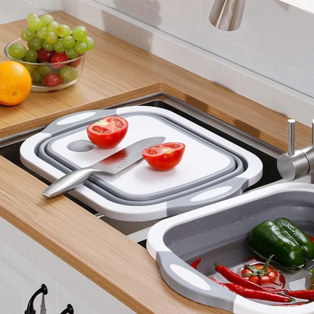 Folding Cutting Board Multifunctional Collapsible Sink Drain Basket Washable Vegetables Strainer Kitchen Storage Organizer