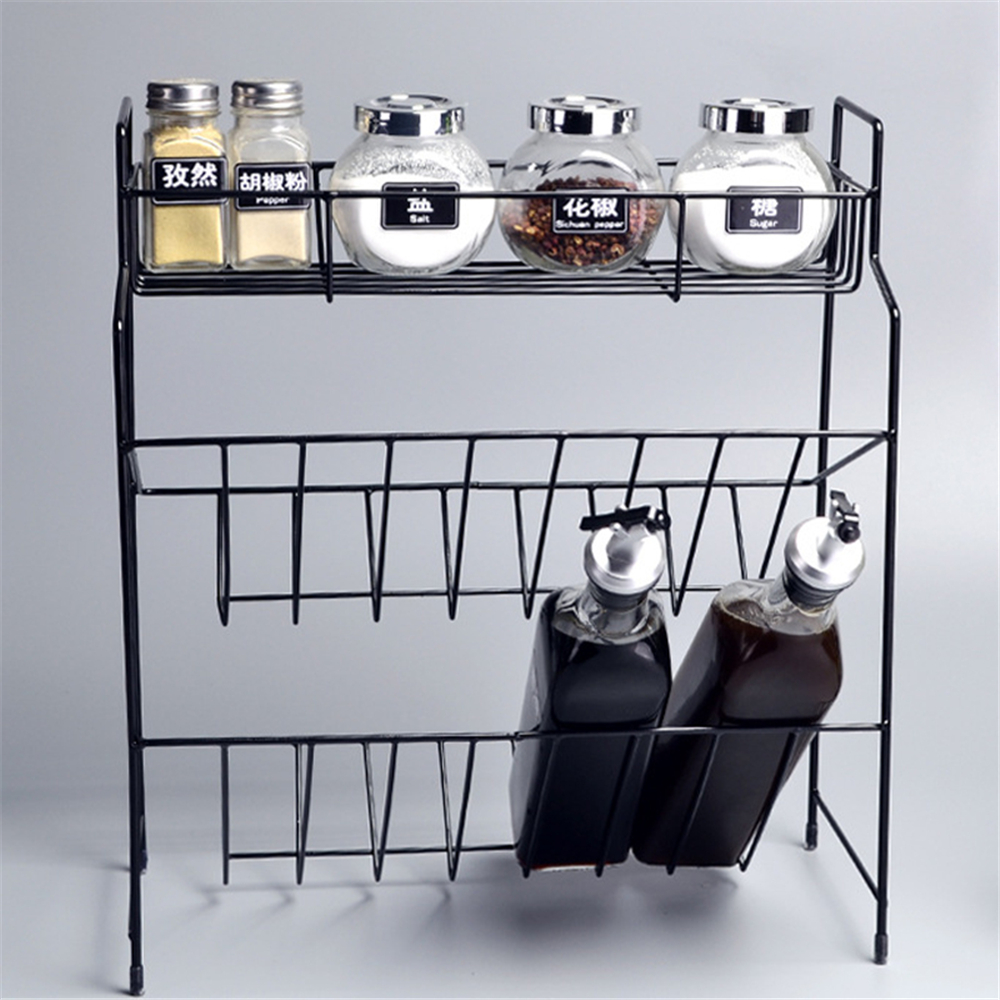 Report  2/3 Layers Shelf Kitchen Utensils Storage Iron Spice Rack Storage Stand Home Organizer Kitchen Shelf-Black