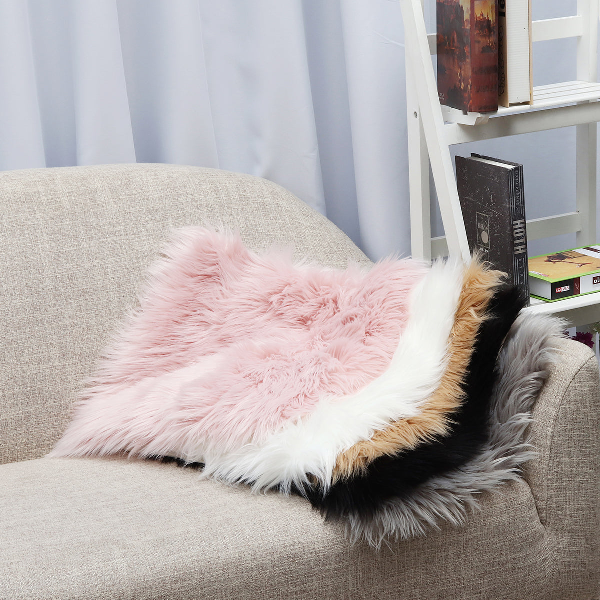 Throw Pillow Cover Cushion Case Faux Fur Fluffy Plush Soft Sofa Solid Home Decor