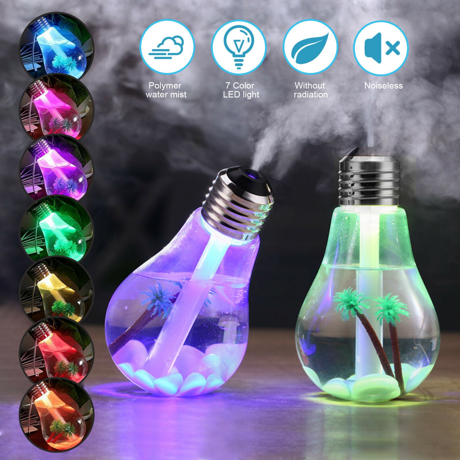 Bulb Humidifier Air Ultrasonic LED USB Aroma Essential Oil Diffuser Aromatherapy Mini Portable Mist Humidifier Transparent Micro-landscape Air Humidifier Spray