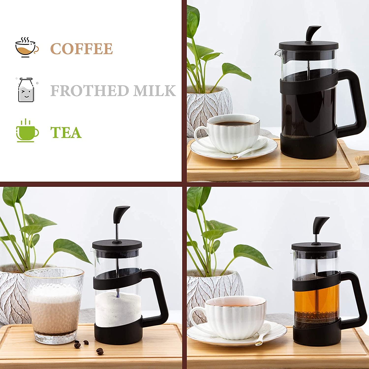 Large French Press Glass Travel Camping Coffee Makers Pot 34 Oz Portable French Press Coffee Maker