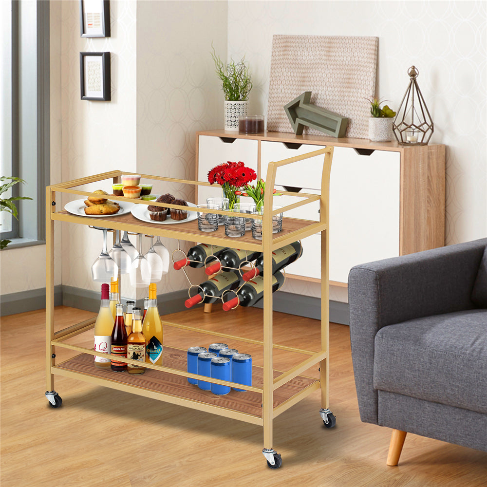 Home Rolling Kitchen Serving Cart with Wine Rack Glass Bottle Holder Mobile Large Kitchen Cart