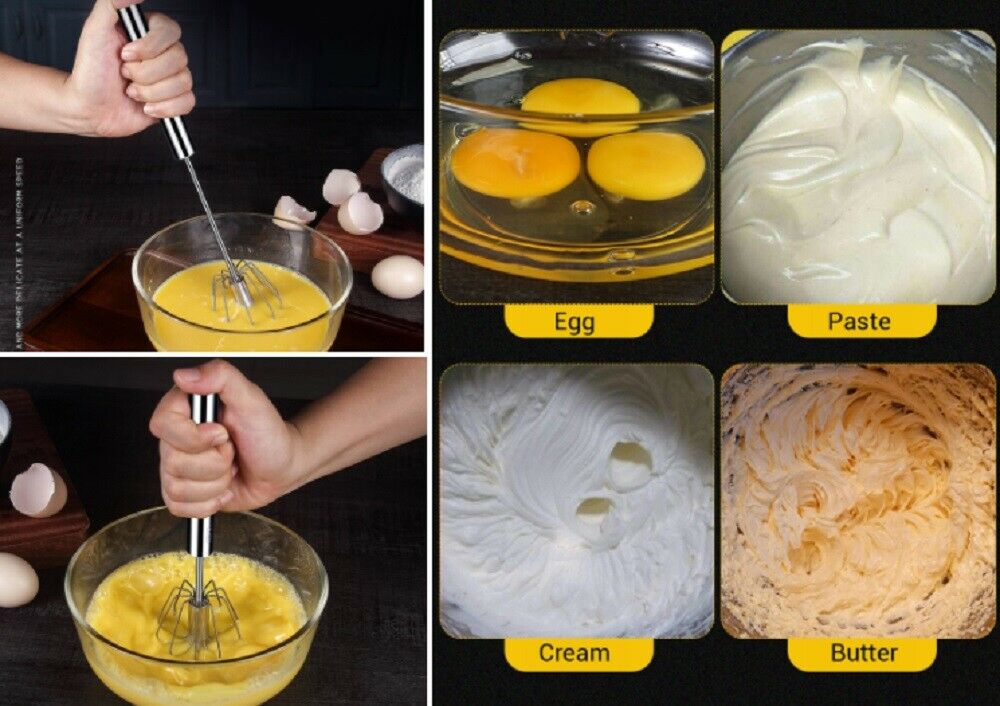 Semi-Automatic Egg Beater 304 Stainless Hand Pressure Rotating Hand Mixer Self Turning Egg Stirrer Kitchen Accessories Egg Tools