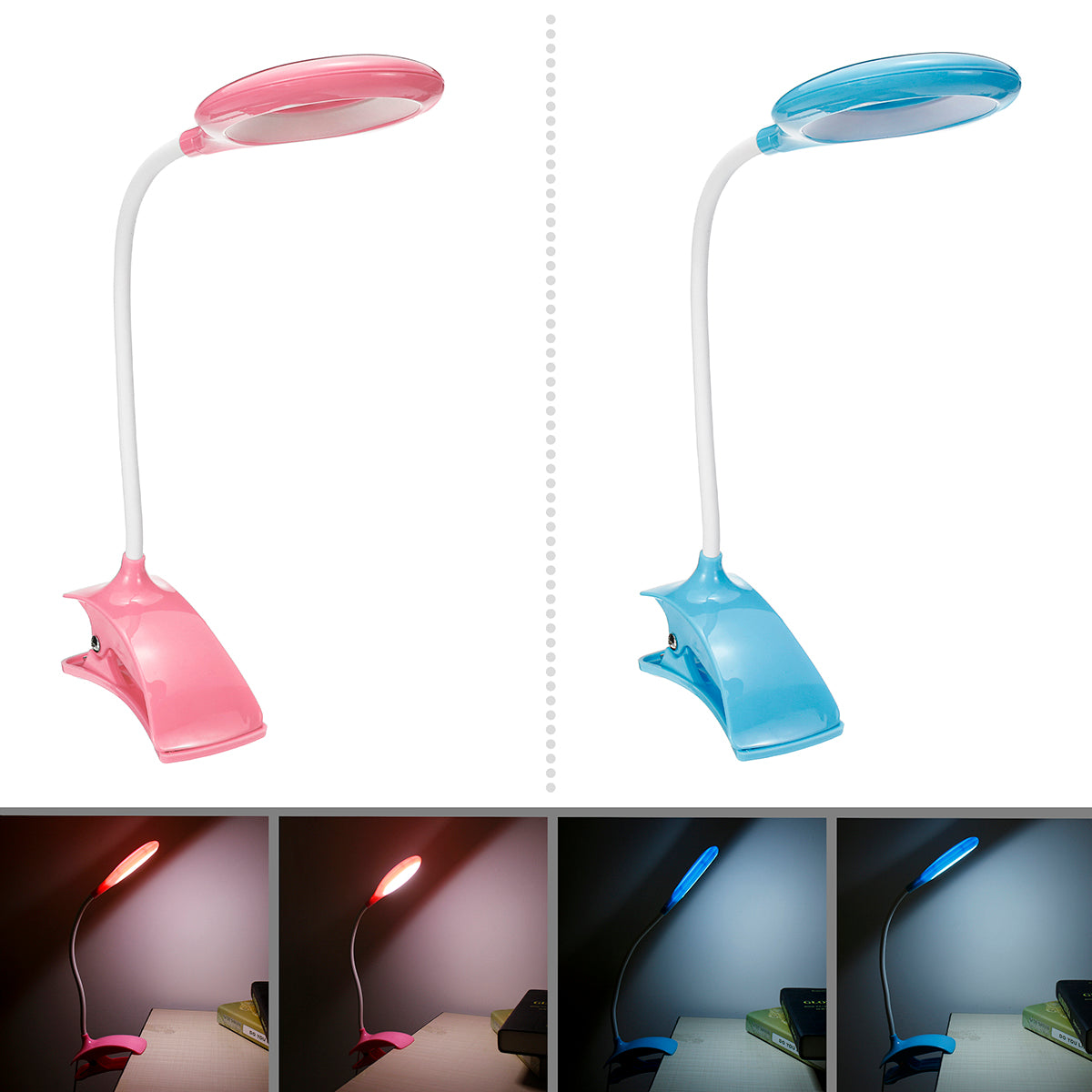 USB Rechargeable Touch Sensor LED Desk Table Lamp Dimmable Clip-On Reading