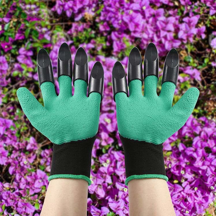 4 Hand Claw ABS Plastic Garden Rubber Gloves Gardening Digging Work Glove Planting Durable Waterproof Outdoor Cleaning Tools