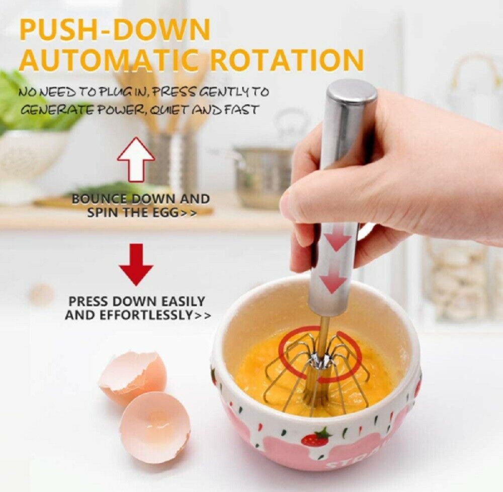 Semi-Automatic Egg Beater 304 Stainless Hand Pressure Rotating Hand Mixer Self Turning Egg Stirrer Kitchen Accessories Egg Tools