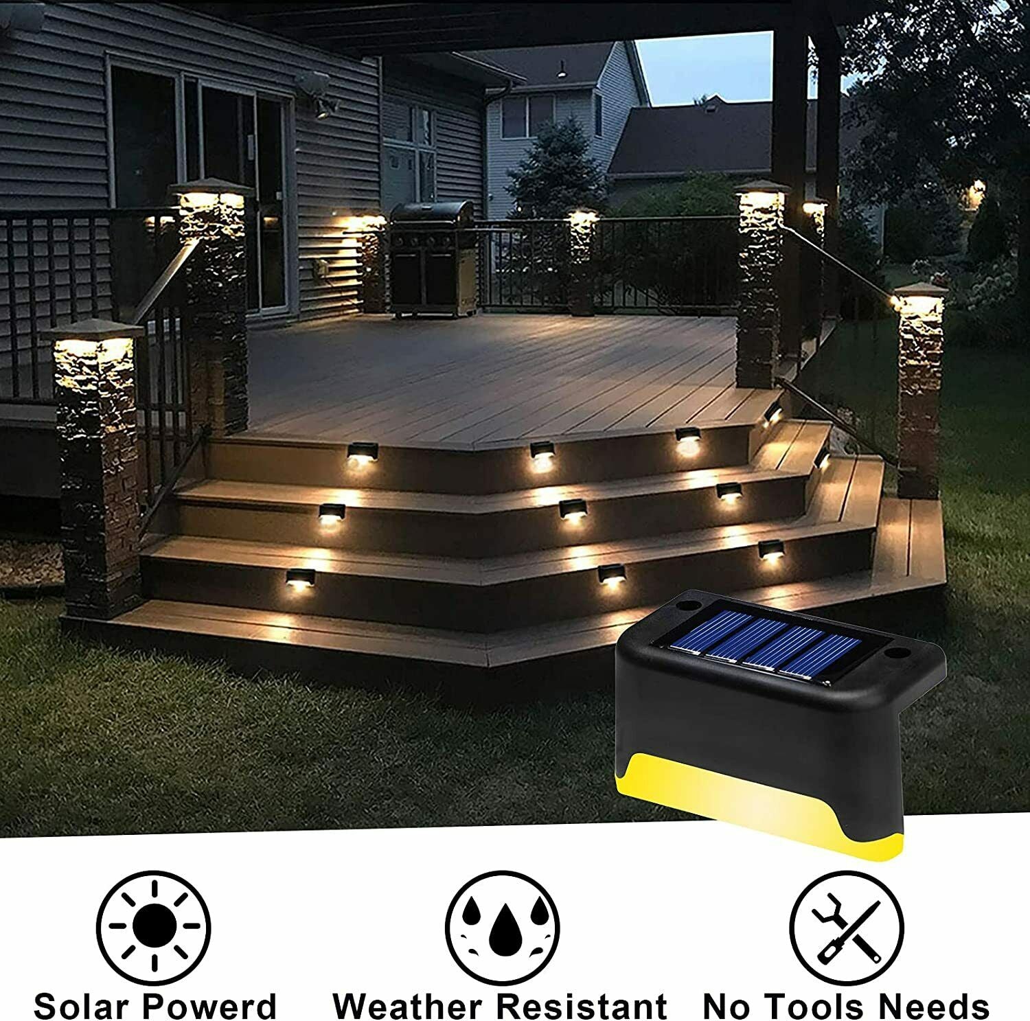 Outdoor Solar LED Deck Lights Garden Path Patio Pathway Stairs Step Fence Lamp