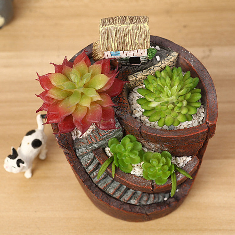 Hanging Garden Potted Micro Landscape Meat Plant Pots Small House Resin Decoration