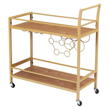 Home Rolling Kitchen Serving Cart with Wine Rack Glass Bottle Holder Mobile Large Kitchen Cart